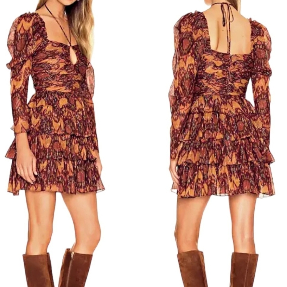 HP🎉 Revolve House of Harlow 1960 Orange Gold Cotton Ruffle Puff Sleeve Dress M